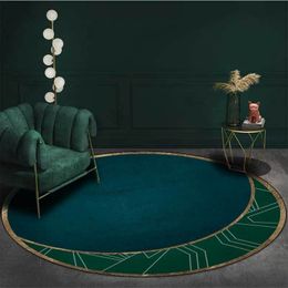 Dark Green Stitching Colour Round Carpet Soft Carpets For Living Room Anti-slip Rug Chair Floor Mat Bedroom Decor Carpet 210317