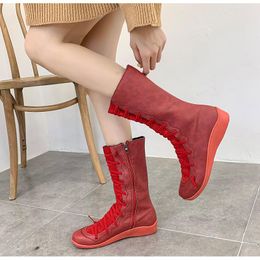 Boots Women Mid-Calf Ladies Fashion Zip Wedges Female Solid Comfortable Shoes Women's Round Toe Footwear 2021 Plus Size