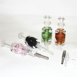 Smoking 14mm Skull glass nectar bong cooling oil liquid glycerin inside with quartz&stainless steel tip and plastic clip dab rig Hookah