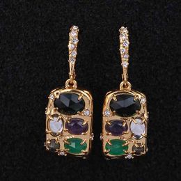 Luxury Colorful and Rhinestone Drop Earrings for Women Classic Fashion Gold Color Metal With Purple Stone Brand Earring