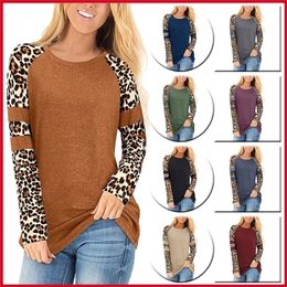 Autumn Patchwork Leopard Print T-shirts Women's Long Sleeve Top O-Neck Loose Pullover Tees Harajuku Vintage Basic Tshirt Female 220315