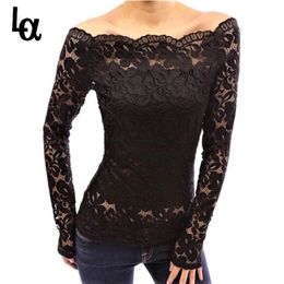 Luck A Women Autumn Spring Blouses Lace Turtleneck & Off Shoulder Long Sleeve Lace Shirt Top Plus Size Summer Clothing Shirts 21302