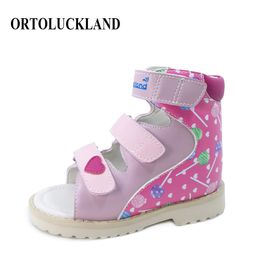 Ortoluckland Baby Orthopaedic Shoes For Children Girls Dance Pink Open Toe Summer Sandals Kids Korean Style Footwear 210226