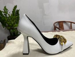 gold chains High Heels slide Sandals chunky heel Women Party shoe Gladiator Sandal peep Toe metal heeled