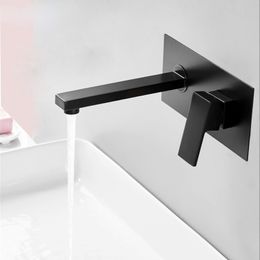 Luxury Matte Black Bathroom Faucet Basin Sink Tap Wall Mounted Square Brass Mixer Tap LT-320BR