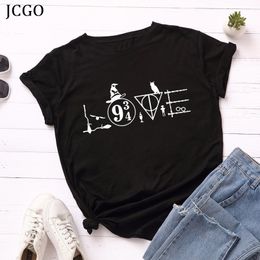 JCGO Women T-shirt Summer Short Sleeve Cotton Plus Size 5XL Print Funny Graphic Tees Women Casual O Neck Female Tshirt Tops 210310