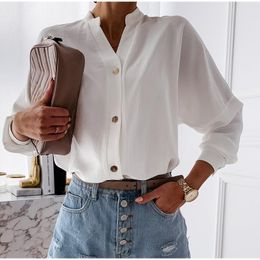 Autumn Cotton Linen White Shirts Women Solid Long Sleeve V-neck Button Shirts Female 2021 New Spring Fashion Ladies Clothes