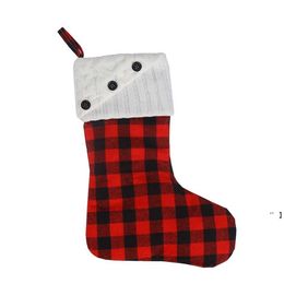 NEWSanta Knitted Plaid Patchwork Printed Halloween Chritsmas Stockings Decorations Xams Tree Socks Bags Pandents Red Green Xmas LLB12168