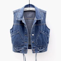 Women's Vests Plus Size 4XL Woman Sleeveless Denim Vest Summer Bandage Single-breasted Korean Jacket Outerwear Clothing