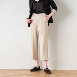 Imitation Lien High Waisted Wide Leg Pants Female 2021 Spring Fall New Loose Ankle Length Casual Trousers OL Wear Q0802