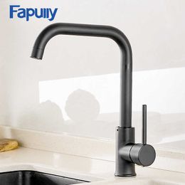 Fapully Kitchen Faucet 360 Rotate Black Mixer Faucet for Kitchen Rubber Design and Cold Deck Mounted Crane for Sinks AEF0012 210724