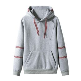 Men's Hoodies & Sweatshirts Fashion Striped Patchwork Autmn Casual All-matched Long Sleeve Hoody Pullovers Solid Male Tops