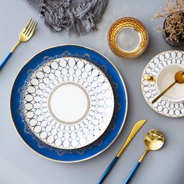Fashion Gilding Dinnerware Sets Porcelain Fine China Dinner Plate Steak Dish British Style Tableware Dessert Fork Knife Spoon
