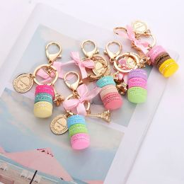 Resin Macaron Keychains KeyChain Lovely Macaroon Bag Charm Chaveiro llaveros Gold Metal Keyring Car Key Holder