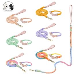 Colorful pu Leather dog Collars Pet Dog Leash Lead For Small Medium Large Dogs Pitbull Bulldog Pugs Beagle Outdoor Walking Rope 211022