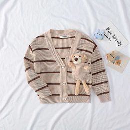 Autumn Baby Boys Teddy Bear Sweater Cardigans Kids Cotton Clothes Toddler Boys Long-Sleeve V-Neck Jumper Knitwear Coat Tops Y1024