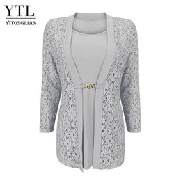 YTL Woman Elegant Long Sleeve Hollow Crochet Plus Size Blouse Shirt Autumn Winter Tops for Work Office H384B 210225