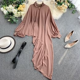 Neploe Chiffon Shirt Women New Solid Blouse Bat Sleeve Loose Irregular Long Blusas Fashion korean Female Tops 210302