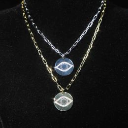 Classic Round disco box Chain fashion Jewellery blue cz Turkish evil eye women girl popular choker pendant necklace