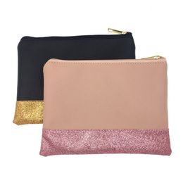 High Quality Glitter Cosmetic Bag Wholesale Blanks Shining PU Clutch 2 Colours Makeup Bag 20cmx14cm