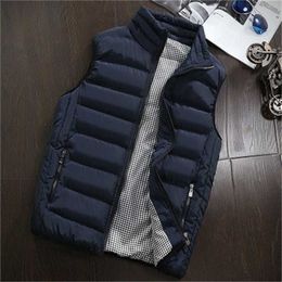 Autumn Winter Men Cotton Vest Jacket Solid Color Sleeveless Down Waistcoat Jacket Male Casual Vest Coat Plus Size 5XL 211120