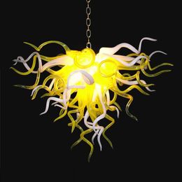 US Style Chandeliers Lamp Superior Quality Yellow Milk White Hotel Lobby Hand Blown Glass Chandelier Decoration Art Lighting 24 or 28 Inches