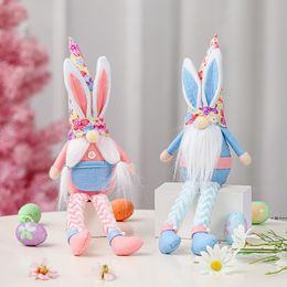 NEWEaster Bunny Ears Spring Gnomes Xmas Swedish Tomte Handmade Plush Doll Long Legs Holiday Home Decoration Kids Gift RRF11607