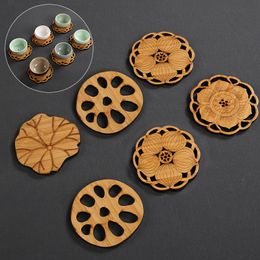 drink pads UK - Mats & Pads Bamboo Lotus Coasters Mat Wooden Round Table Teacup Pad Coffee Mug Placemat Drinks Holder Kitchen Accessories Decoration Home