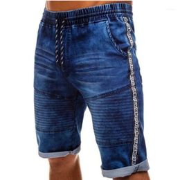 Men's Jeans Summer Cargo Denim Shorts Biker Short For Male Elastic Waist Drawstring Blue Wash Shorts1