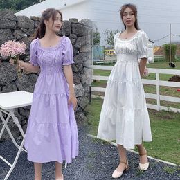 Summer Elegant Lace Splice Long Dress Vintage Square Collar Female Franch Temperament Casual Holiday Vestidos 210529