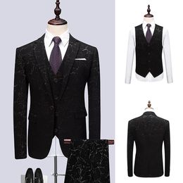 Three-Pieces Men Suits Business Casual tuxedos Slim Fit Fashion Embroidery Groom Party Coat Tailored Work Wear Wedding Suit