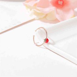 Japanese Korean Web Celebrity Girl Heart Lovely Strawberry Fruit Ring Sister Gift Women Girls Open Adjustable Ring Accessories G1125