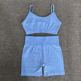 2pcs/set Women Seamlleggings Yoga Set Sports Suits Tracksuit Bra SleevelBreathable Summer Shorts FitnGym Sets X0629
