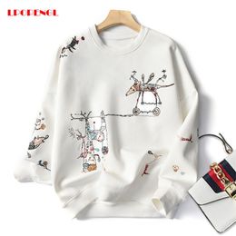 Harajuku Fashion Stitch-embroidered Long-Sleeved O- Neck Breathable Hoodie Top Casual Sweatshirt Women Spring Autumn 210927