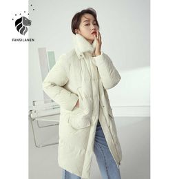 FANSILANEN Wram elegant oversized long white down coat Women feather winter casual jacket Female puffer thermal parka 210607