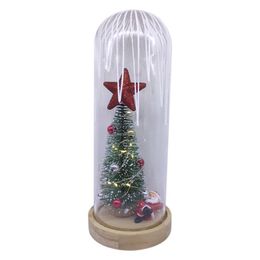 Christmas Decorations Desktop Gift Po Prop Office Glass Dome With LED Light Portable Kids Artificial Ornament Mini Tree Party Home Decor