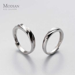 Romantic Sterling Silver 925 A Pair Couple Rings for Men Women Open adjustable Geometric Oblique Lines Ring Fine Jewelry 210707