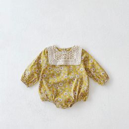 infant flower printed romper 2021 spring autumn lovely baby girls lace collar floral long sleeve jumpsuit cute newbron onesie climb clothes S1542