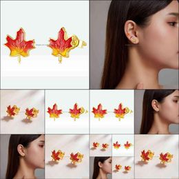 Charm Earrings Jewelry La Me Autumn Red Maple Leaves For Women 2021 Original European Style Genuine 925 Sterling Sier With Cz Drop Delivery