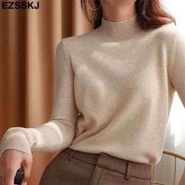 Basic Loose soft solid Colour turtleneck Sweater Pullover Women Casual Long Sleeve chic bottom Sweater Female Jumpers top 211103