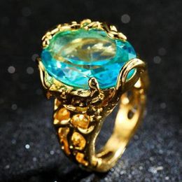 Cluster Rings Charms Male Men Ring Big Stone Blue Zirconia Crystal Gold Filled Anniversary Fashion Finger Jewelry Gift Size 6 7 8 9