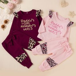 Euro American Girl Clothing Sets Long Sleeve Letters Print T-shirt + Pants and Headband 3pcs/set Autumn Cotton Soft Kids clothes leopard outfits