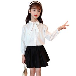 Kids Clothes Girls White Blouse + Skirt Clothing For School Casual Style Tracksuit 6 8 10 12 1 210527