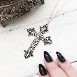 Pendant Necklaces Large Detailed Floral Cross Necklace Classical Tone Goth Punk Gothic Jewellery Fashion Statement Men Women Gift Steam