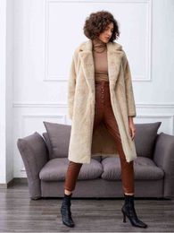 Winter Imitation Fur Coat Long Sleeve Lapel Fur Women's Artificial Imitation Rabbit Fur Coat 211207
