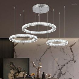 Modern Chrome Led Crystal Chandeliers Diamond Ring Chandelier Light Fixture Stainless Steel Hanging Home Decor Lustre