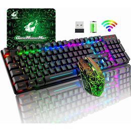 SPASH Gaming Mechanical Feel Rainbow LED Backlight USB Keyboard and Mouse Set Ergonomic PC Laptop Computer Gamer