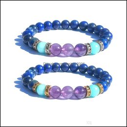 Beaded, Strands Bracelets Jewelryhealth Bracelet Gold Plated Four-Word Alloy High Quality Natural Amethyst Tianhe Stone Men And Women Drop D