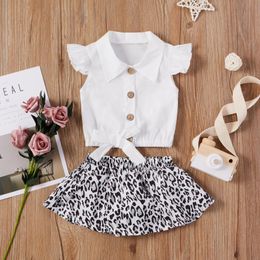 6M-3Y Summer Infant Newborn Toddler Baby Girl Clothes Set White Ruffles Bow Shirts Leopard Skirts Outfits