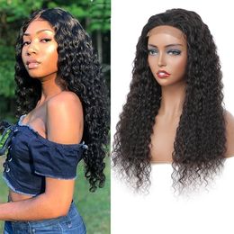 Lace Closure Front Wig For Black Women 180% Density 10A Human Hair Deep Body Water Wave Brazilian Virgin Straight Headband Half Wig Machine Made Guless Pre Placked